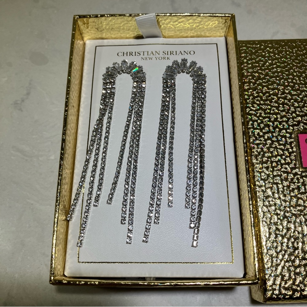 New Pierce Earrings Clear Rhinestones Baguettes Christian Siriano